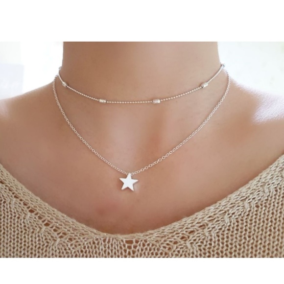 Jewelry - 4 for $20 Layered Star Choker Necklace (Silver)